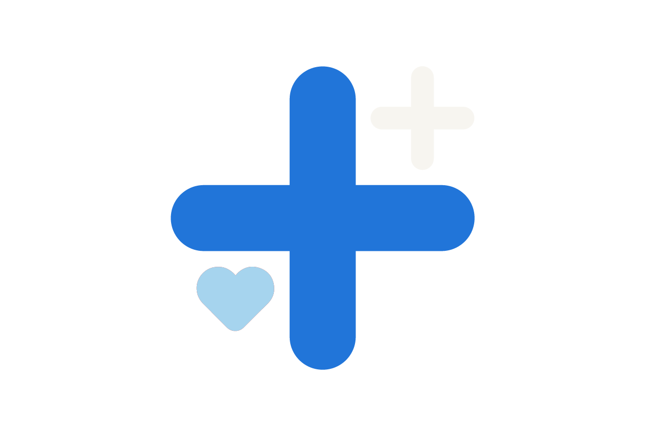 illustration of a large and small plus sign with a heart