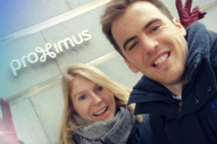 jentl and christophe in front of proximus building