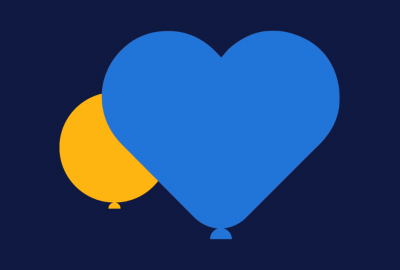 illustration of 2 balloons, one heart shaped