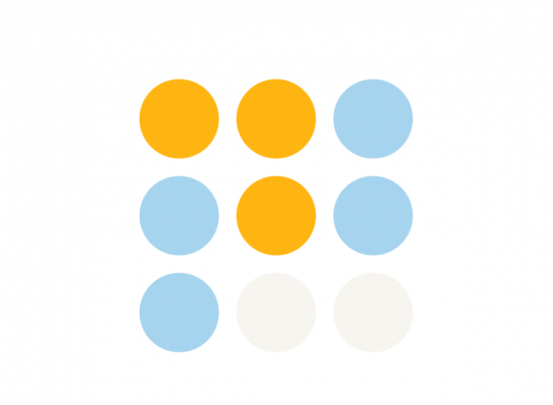 Illustration of yellow, light blue and white dots.
