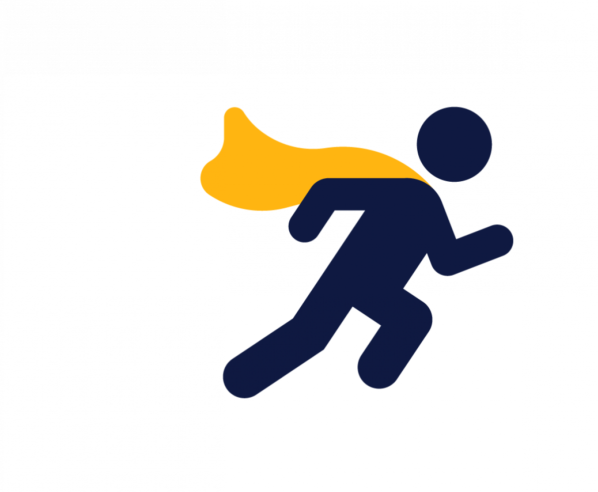 illustration of a running superhero with a cape
