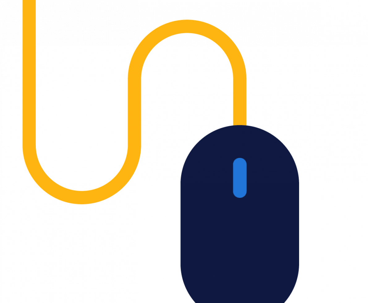 illustration of a dark blue computer mouse with a yellow wire
